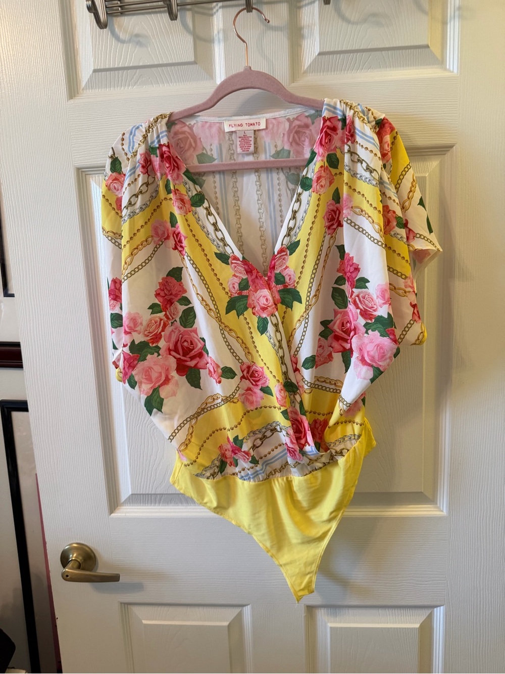 Flying Tomato Yellow Bodysuit with Pink Rose Print